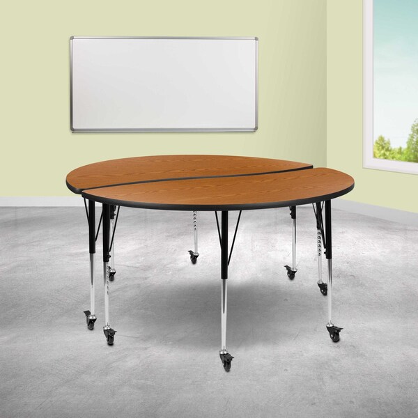Flash Furniture Round 60 W, 60 L, 30 H, Chrome, Laminate, Particleboard, Steel, Wood Grain XU-GRP-A60-HCIRC-OAK-T-A-CAS-GG - main